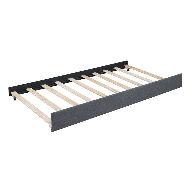 Upholstered Daybed with Trundle Twin Size Sofa Bed Frame No Box Spring Needed, Linen Fabric