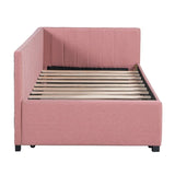 Upholstered Daybed with Trundle Twin Size Sofa Bed Frame No Box Spring Needed, Linen Fabric