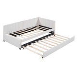 Upholstered Daybed with Trundle Twin Size Sofa Bed Frame No Box Spring Needed, Linen Fabric