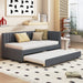 Upholstered Daybed with Trundle Twin Size Sofa Bed Frame No Box Spring Needed, Linen Fabric