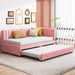 Upholstered Daybed with Trundle Twin Size Sofa Bed Frame No Box Spring Needed, Linen Fabric