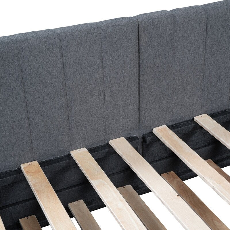 Upholstered Daybed with Trundle Twin Size Sofa Bed Frame No Box Spring Needed, Linen Fabric