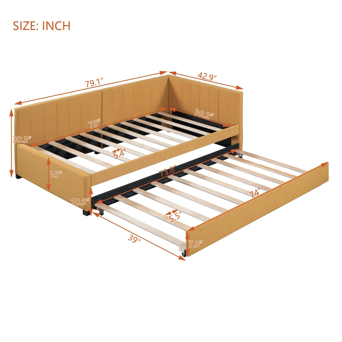 Upholstered Daybed with Trundle Twin Size Sofa Bed Frame