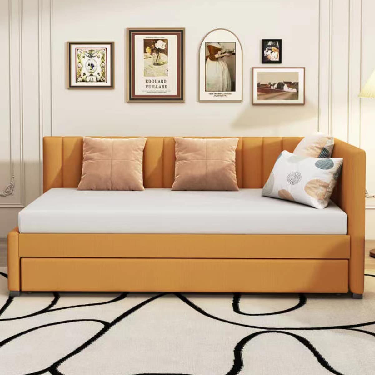Upholstered Daybed with Trundle Twin Size Sofa Bed Frame