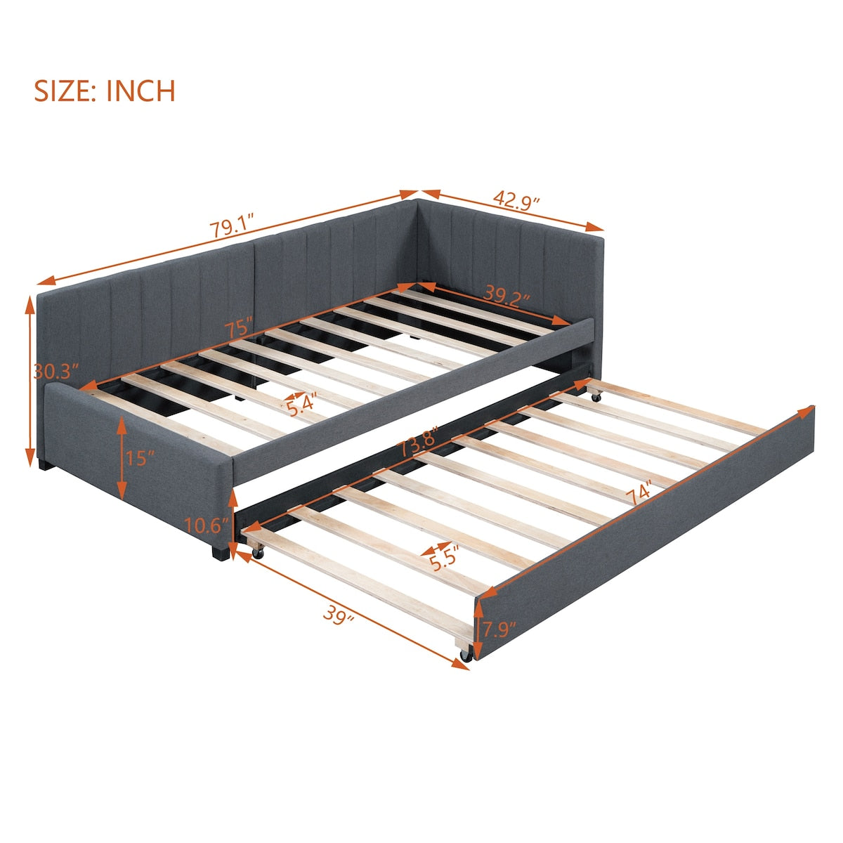 Upholstered Daybed with Trundle Twin Size Sofa Bed Frame