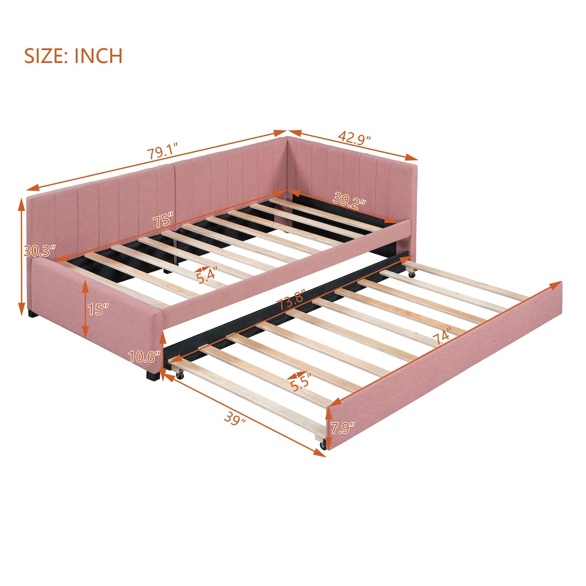 Upholstered Daybed with Trundle Twin Size Sofa Bed Frame