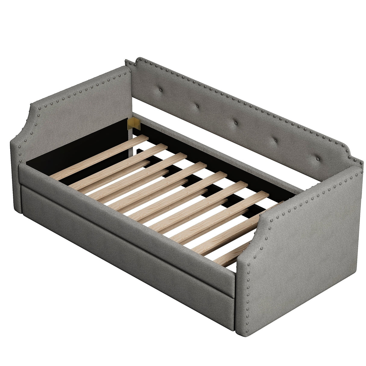 Upholstered Daybed with Trundle, Wood Slat Support,Upholstered Frame Sofa Bed , Twin,Blue