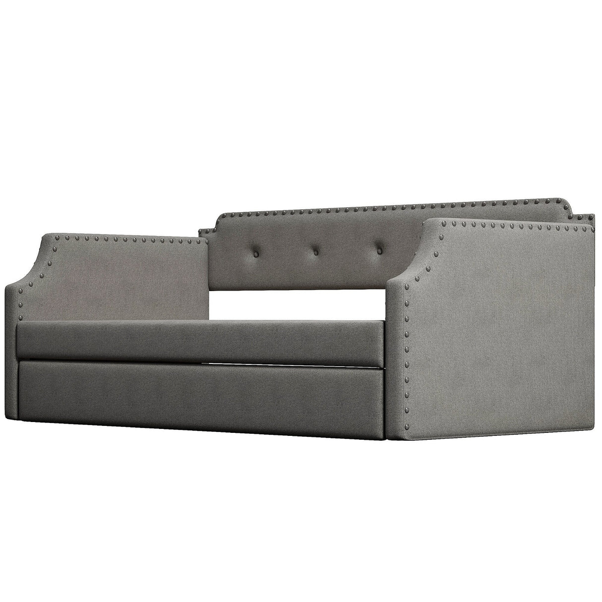 Upholstered Daybed with Trundle, Wood Slat Support,Upholstered Frame Sofa Bed , Twin,Blue