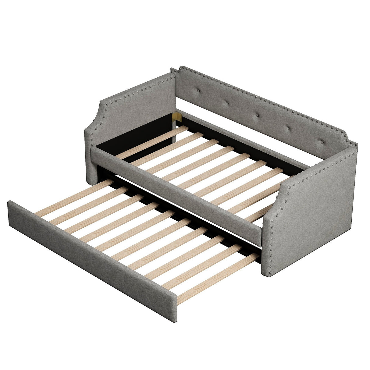 Upholstered Daybed with Trundle, Wood Slat Support,Upholstered Frame Sofa Bed , Twin,Blue