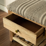Upholstered Entryway Storage Bench, Solid Wood, 2-Drawers, 1-Shelf - 14" H x 34" W x 18" D