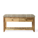 Upholstered Entryway Storage Bench, Solid Wood, 2-Drawers, 1-Shelf - 14" H x 34" W x 18" D