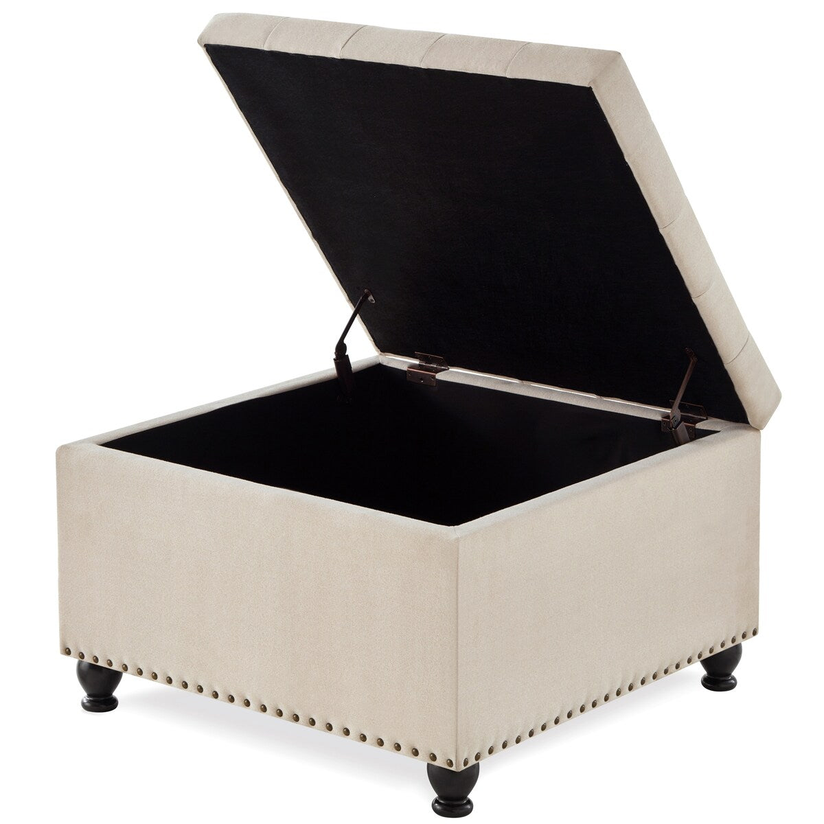 Upholstered Fabric Button Tufted Storage Ottoman with Nail Trims