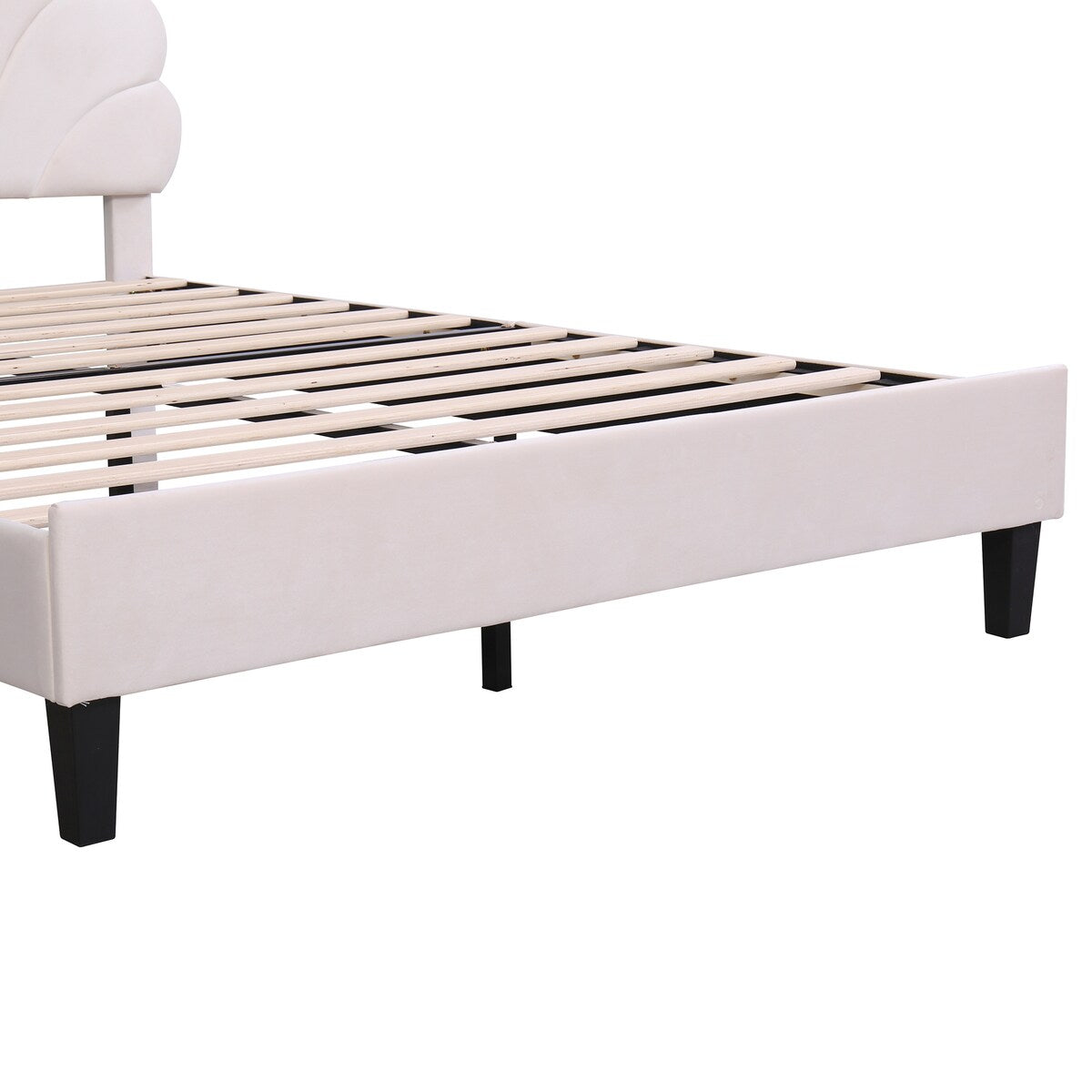 Upholstered Full/Queen Size Platform Bed for Kids,Adults Bedroom,Velvet Bedframe w/ Flower Pattern Headboard & Wood Slat Support