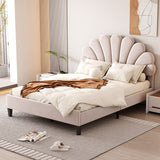 Upholstered Full/Queen Size Platform Bed for Kids,Adults Bedroom,Velvet Bedframe w/ Flower Pattern Headboard & Wood Slat Support