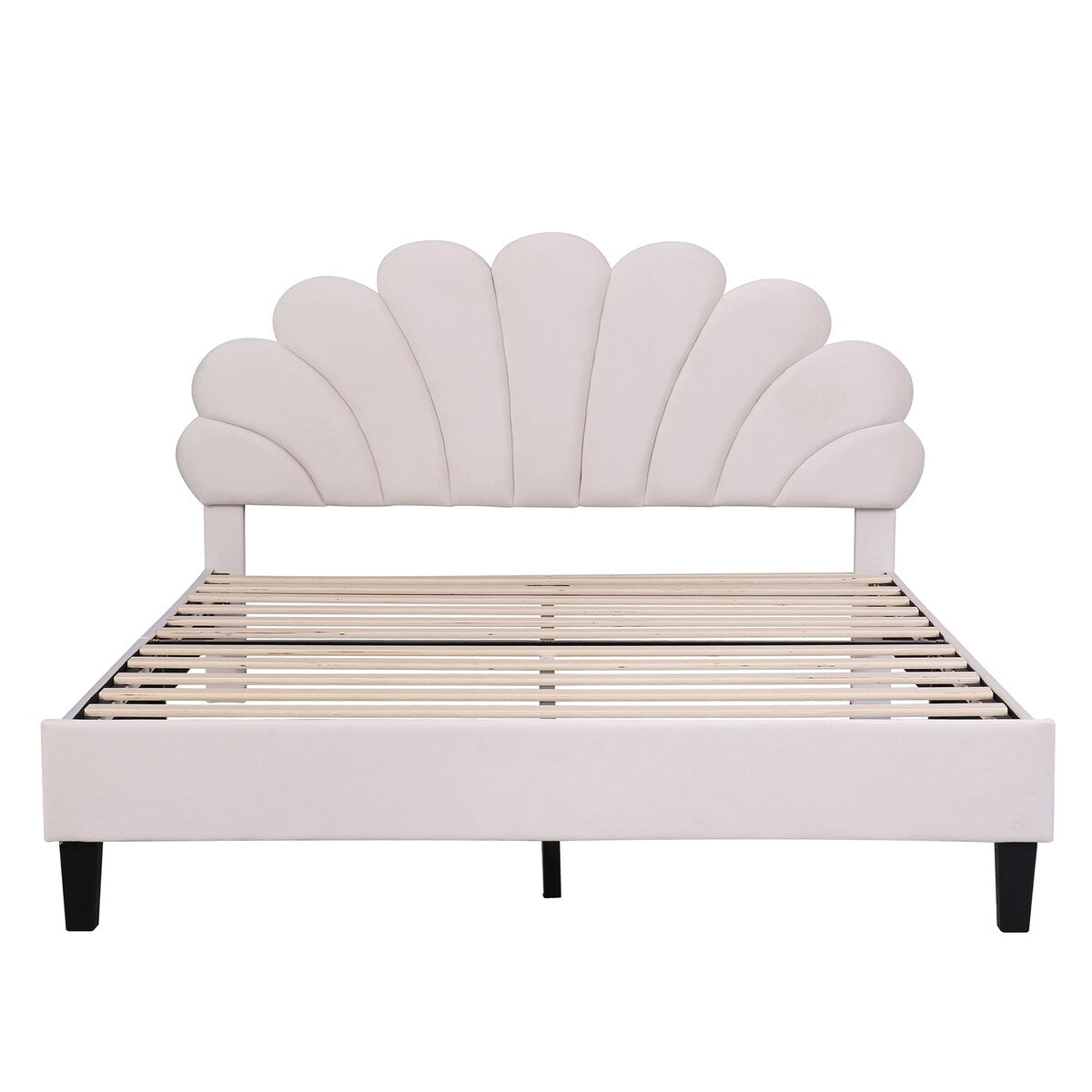 Upholstered Full/Queen Size Platform Bed for Kids,Adults Bedroom,Velvet Bedframe w/ Flower Pattern Headboard & Wood Slat Support