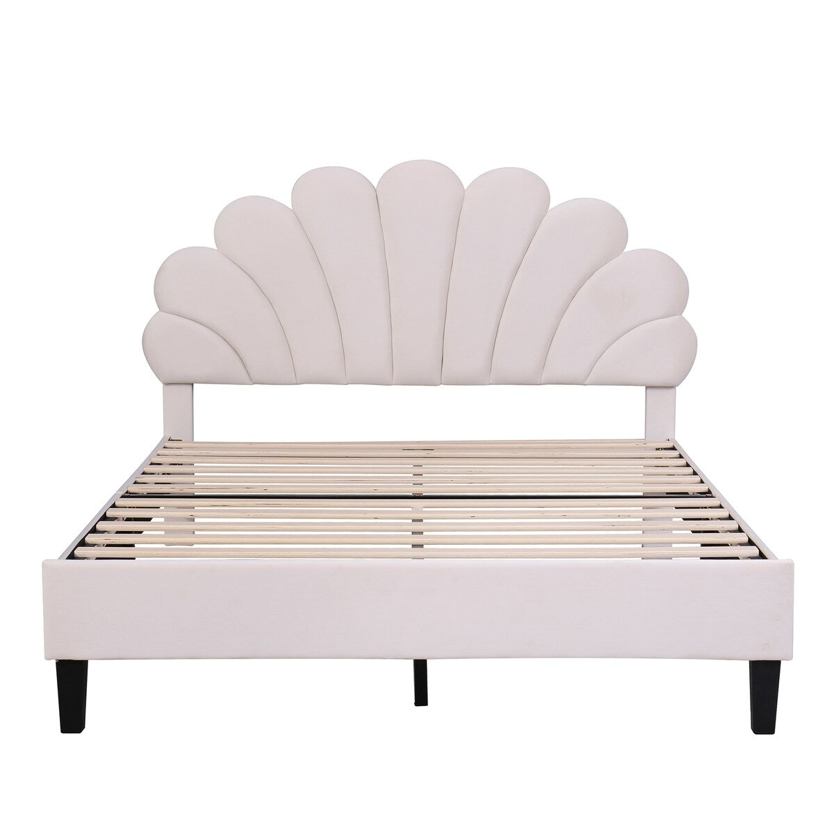 Upholstered Full/Queen Size Platform Bed for Kids,Adults Bedroom,Velvet Bedframe w/ Flower Pattern Headboard & Wood Slat Support