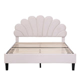 Upholstered Full/Queen Size Platform Bed for Kids,Adults Bedroom,Velvet Bedframe w/ Flower Pattern Headboard & Wood Slat Support