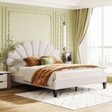 Upholstered Full/Queen Size Platform Bed for Kids,Adults Bedroom,Velvet Bedframe w/ Flower Pattern Headboard & Wood Slat Support
