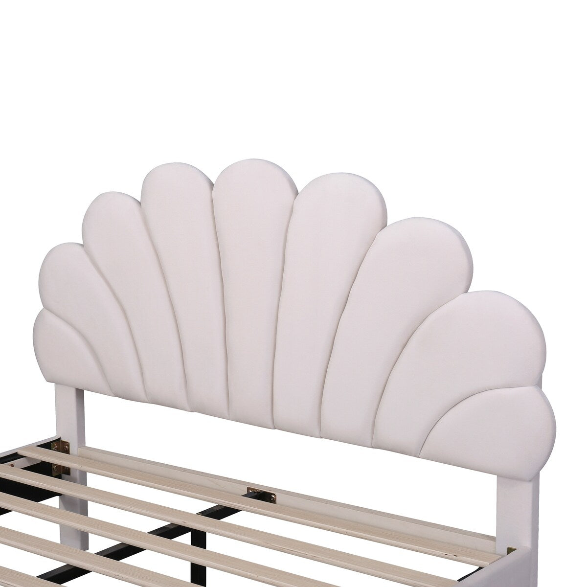 Upholstered Full/Queen Size Platform Bed for Kids,Adults Bedroom,Velvet Bedframe w/ Flower Pattern Headboard & Wood Slat Support