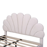 Upholstered Full/Queen Size Platform Bed for Kids,Adults Bedroom,Velvet Bedframe w/ Flower Pattern Headboard & Wood Slat Support