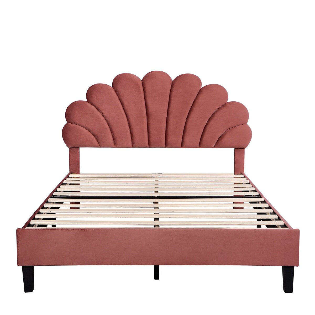 Upholstered Full/Queen Size Platform Bed for Kids,Adults Bedroom,Velvet Bedframe w/ Flower Pattern Headboard & Wood Slat Support