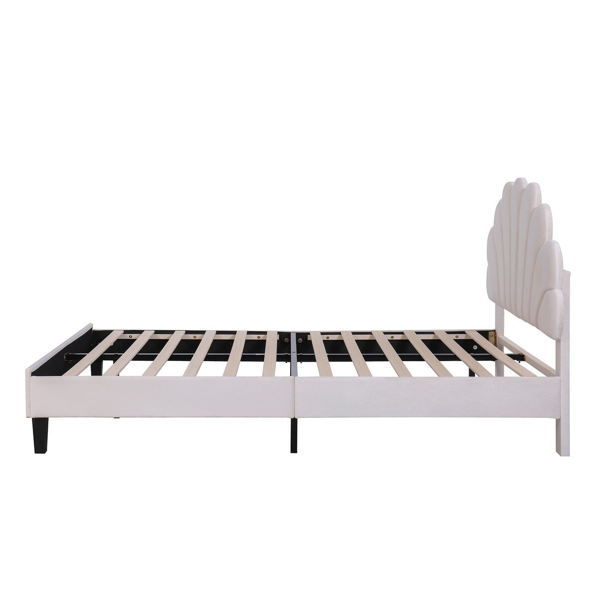 Upholstered Full/Queen Size Platform Bed for Kids,Adults Bedroom,Velvet Bedframe w/ Flower Pattern Headboard & Wood Slat Support