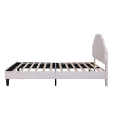 Upholstered Full/Queen Size Platform Bed for Kids,Adults Bedroom,Velvet Bedframe w/ Flower Pattern Headboard & Wood Slat Support