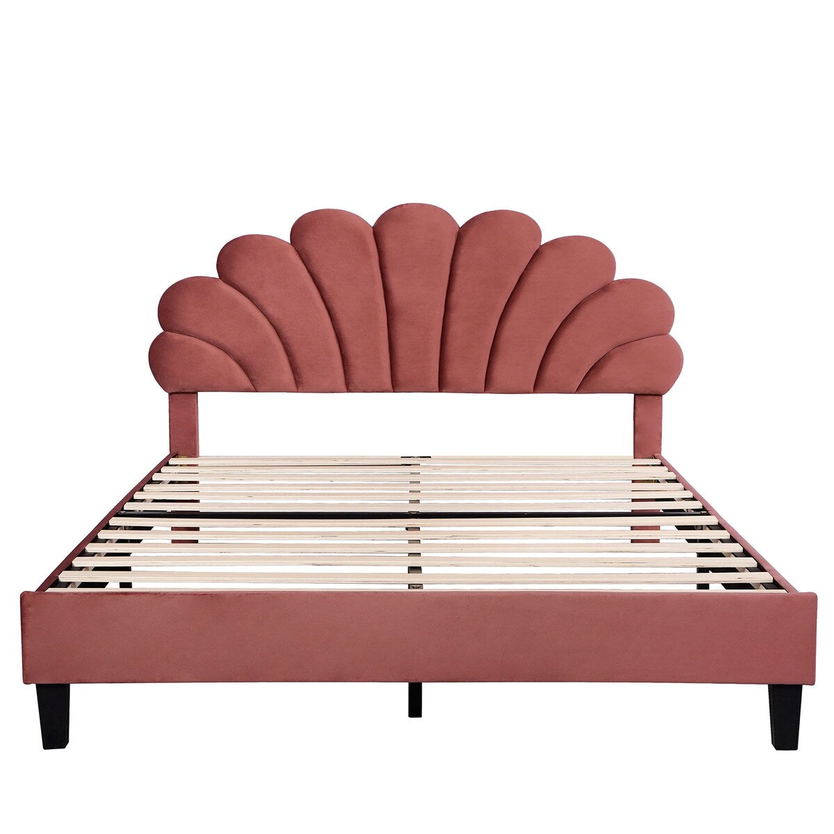 Upholstered Full/Queen Size Platform Bed for Kids,Adults Bedroom,Velvet Bedframe w/ Flower Pattern Headboard & Wood Slat Support