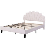 Upholstered Full/Queen Size Platform Bed for Kids,Adults Bedroom,Velvet Bedframe w/ Flower Pattern Headboard & Wood Slat Support