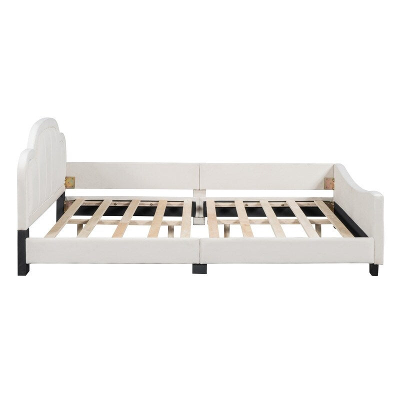 Upholstered Full Size Platform Bed Daybed with Embedded Elegant Copper Nail