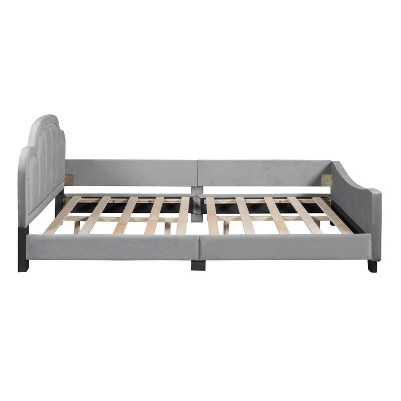 Upholstered Full Size Platform Bed Daybed with Embedded Elegant Copper Nail