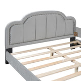Upholstered Full Size Platform Bed Daybed with Embedded Elegant Copper Nail