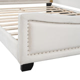 Upholstered Full Size Platform Bed Daybed with Embedded Elegant Copper Nail