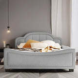 Upholstered Full Size Platform Bed Daybed with Embedded Elegant Copper Nail