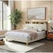 Upholstered Headboard Bed Frame with Outlet and USB Ports, Wood Legs
