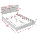 Upholstered Headboard Bed Frame with Outlet and USB Ports, Wood Legs