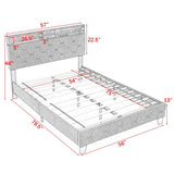 Upholstered Headboard Bed Frame with Outlet and USB Ports, Wood Legs