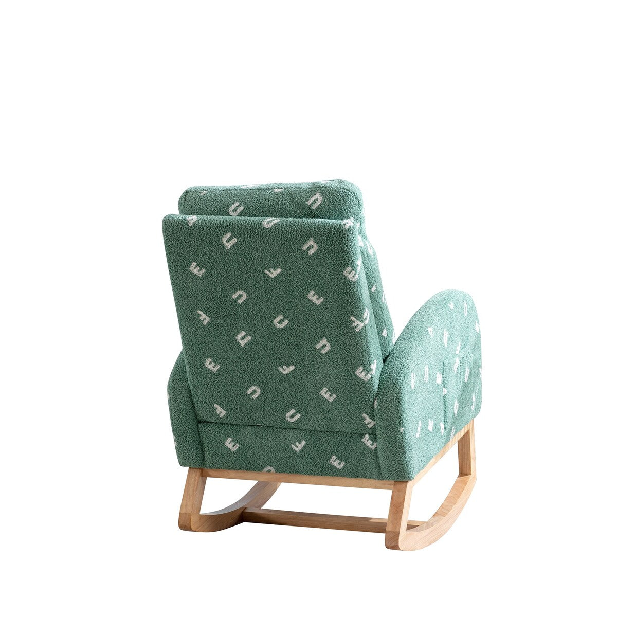 Upholstered High Back Wooden Rocking Chair for Living Room Baby Kids Room Bedroom, Pink Boucle