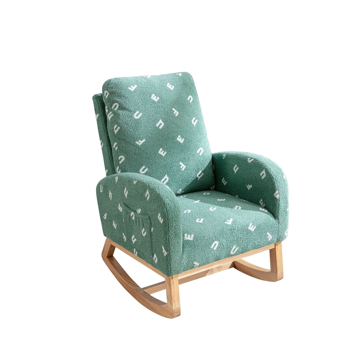 Upholstered High Back Wooden Rocking Chair for Living Room Baby Kids Room Bedroom, Pink Boucle