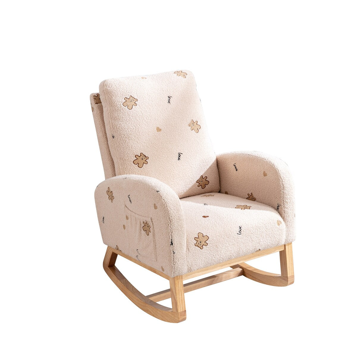 Upholstered High Back Wooden Rocking Chair for Living Room Baby Kids Room Bedroom, Pink Boucle