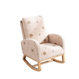 Upholstered High Back Wooden Rocking Chair for Living Room Baby Kids Room Bedroom, Pink Boucle