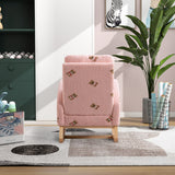 Upholstered High Back Wooden Rocking Chair for Living Room Baby Kids Room Bedroom, Pink Boucle