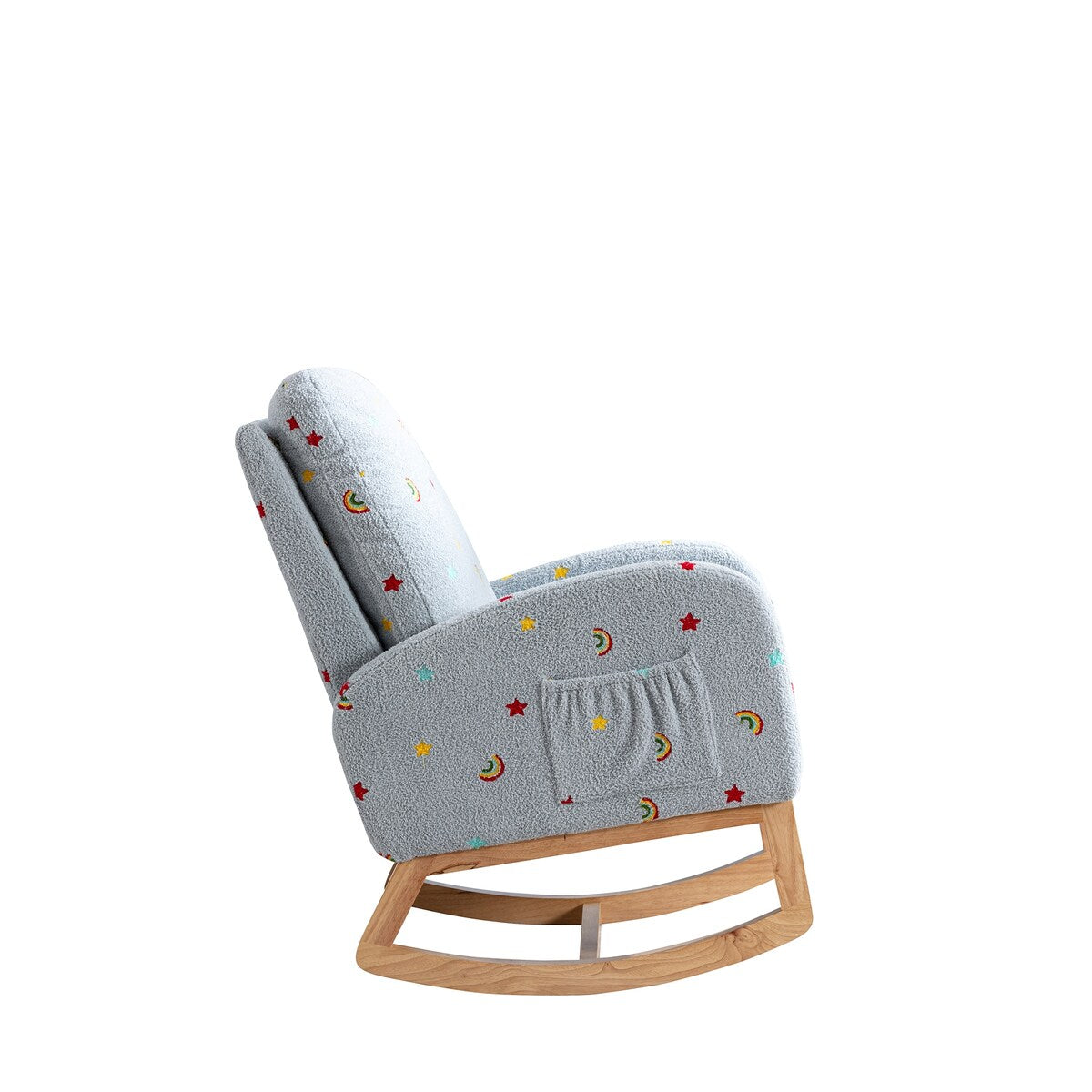 Upholstered High Back Wooden Rocking Chair for Living Room Baby Kids Room Bedroom, Pink Boucle