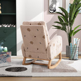 Upholstered High Back Wooden Rocking Chair for Living Room Baby Kids Room Bedroom, Pink Boucle