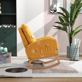 Upholstered High Back Wooden Rocking Chair for Living Room Baby Kids Room Bedroom, Pink Boucle