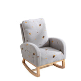 Upholstered High Back Wooden Rocking Chair for Living Room Baby Kids Room Bedroom, Pink Boucle
