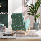 Upholstered High Back Wooden Rocking Chair for Living Room Baby Kids Room Bedroom, Pink Boucle