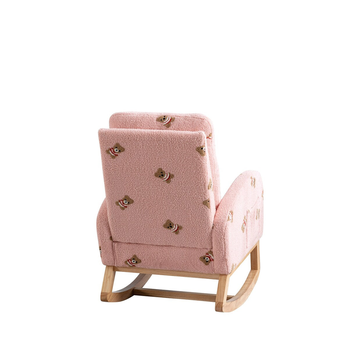 Upholstered High Back Wooden Rocking Chair for Living Room Baby Kids Room Bedroom, Pink Boucle