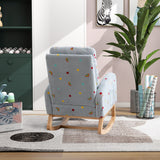 Upholstered High Back Wooden Rocking Chair for Living Room Baby Kids Room Bedroom, Pink Boucle