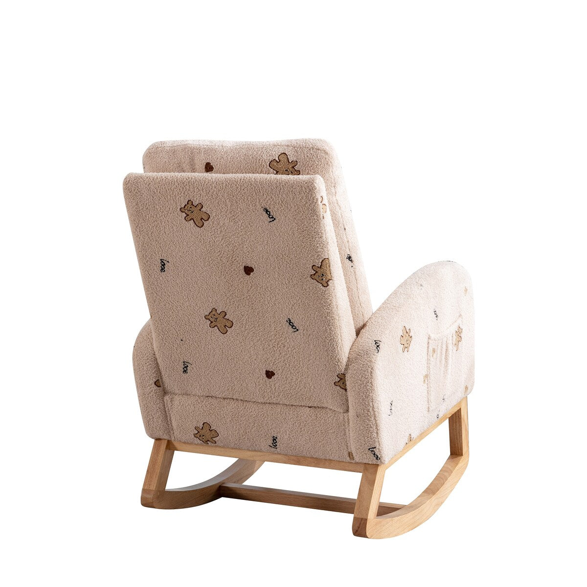 Upholstered High Back Wooden Rocking Chair for Living Room Baby Kids Room Bedroom, Pink Boucle
